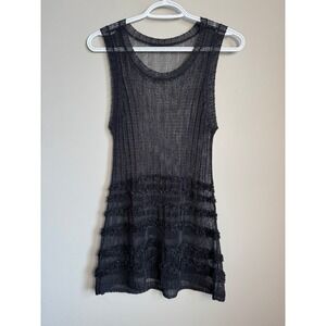 Vivien Sports Black Mesh Knit Sleeveless Tunic Tank Top Small Whimsigoth Beach